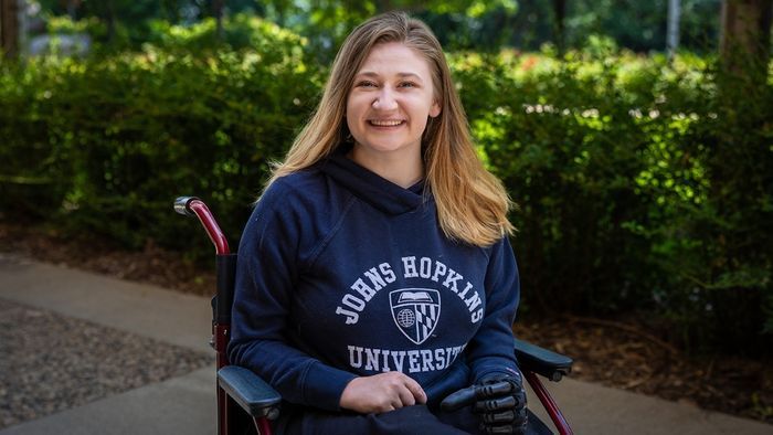 Photo of Gillette Children's patient, Kate Ketelhohn, on Johns Hopkins campus.