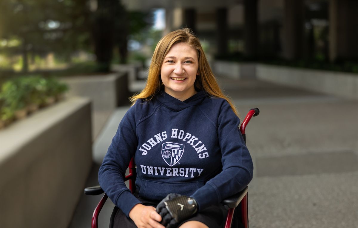 Kate Ketelhohn wearing a Johns Hopkins sweatshirt.