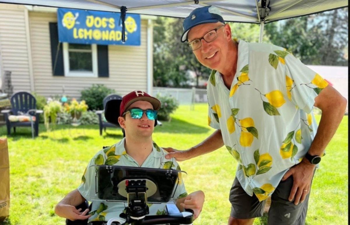 Gillette Children's patient Joe and his friend Bill at their lemonade stand.